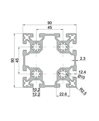 T-slot zilver geanodiseerde aluminium extrusieprofielen voor maatwerk