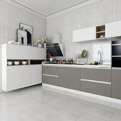 Keukenkast met aluminiumprofiel in hedendaagse Europese stijl met luxe witte afwerking